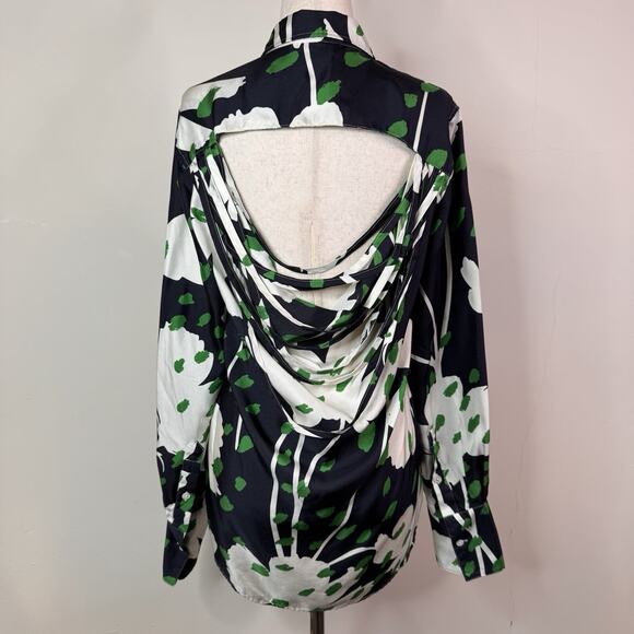 Monse Floral Button Up Top Cut Out Slashed Back Deconstructed Size 6 Bold Floral - Picture 9 of 14